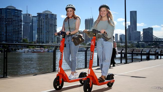 Renee Kelly and Belinda Sobin on the Brisbane River foreshore. Picture: Steve Pohlner