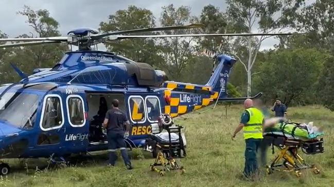 A man has been flown to hospital on Tuesday afternoon after a ute and motorcycle collided.