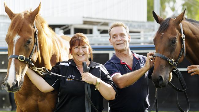 Robert Mclauchlan hatched a plan to get his wife Cindy interested in racing, with the part-owners set to watch their horses Fixation (left) and Vienna Royale go around in the Magic Millions 3YO Guineas on Saturday.