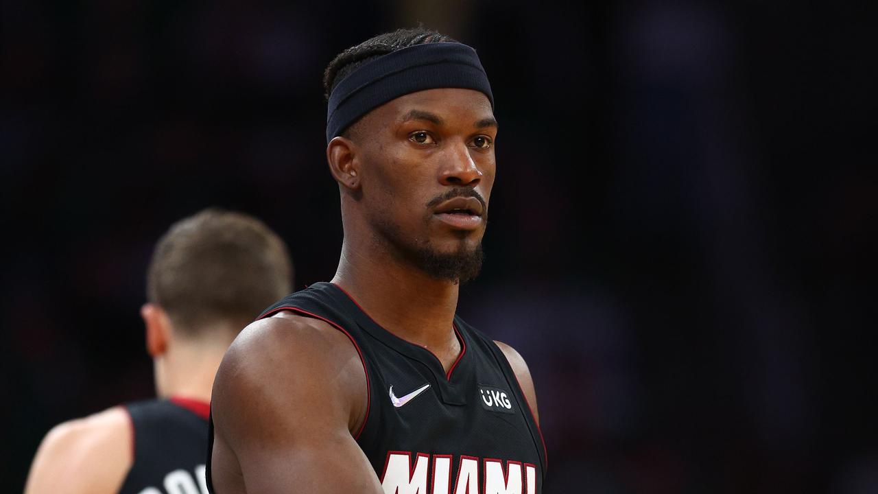 BOSTON, MASSACHUSETTS - MAY 21: Jimmy Butler #22 of the Miami Heat reacts in the second quarter against the Boston Celtics in Game Three of the 2022 NBA Playoffs Eastern Conference Finals at TD Garden on May 21, 2022 in Boston, Massachusetts. NOTE TO USER: User expressly acknowledges and agrees that, by downloading and/or using this photograph, User is consenting to the terms and conditions of the Getty Images License Agreement. Elsa/Getty Images/AFP == FOR NEWSPAPERS, INTERNET, TELCOS &amp; TELEVISION USE ONLY ==