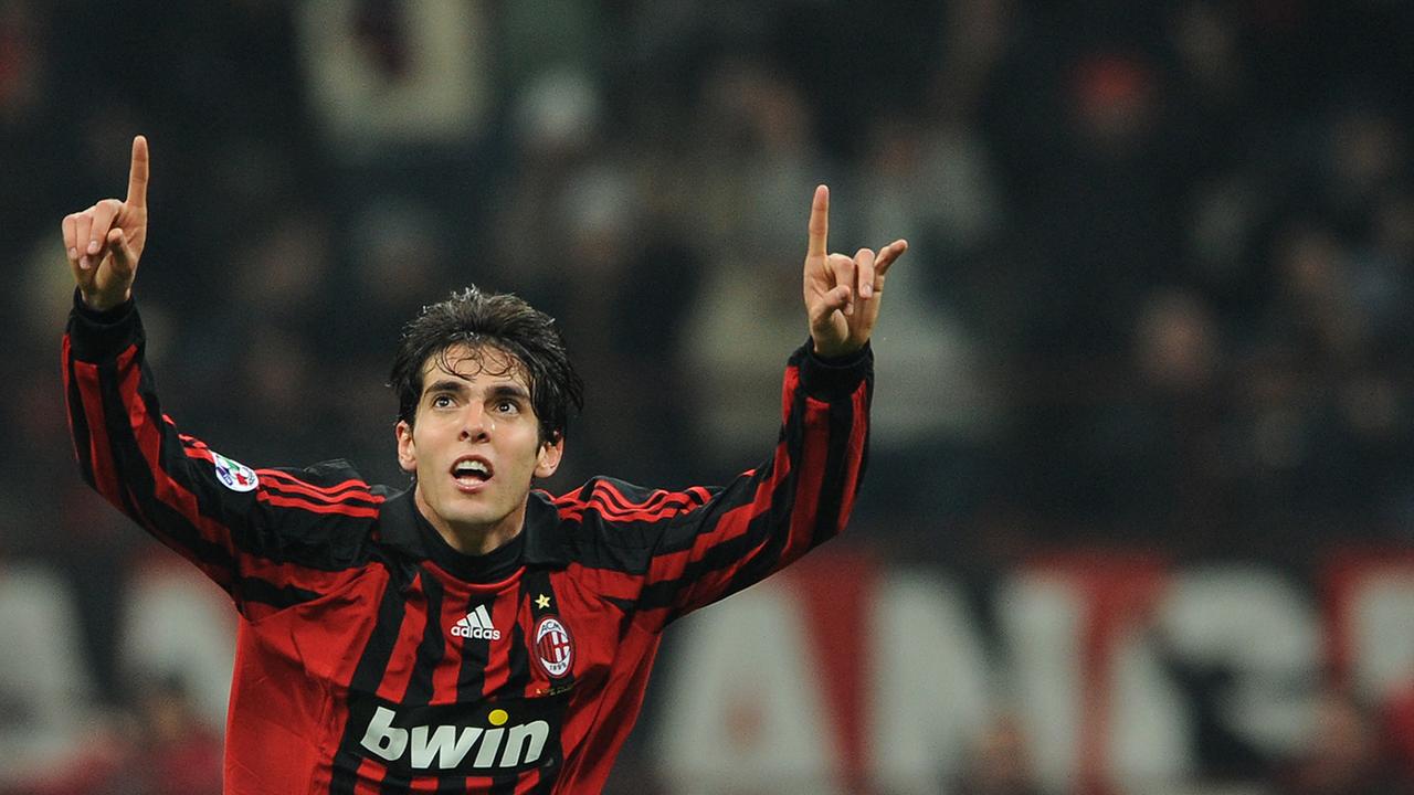 AC Milan's Kaka celebrates scoring against Manchester United