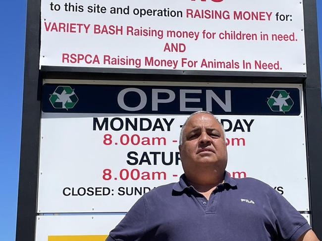 Emmanouel Pishas out the front of the recycling centre when he was protesting the council's legal action. Picture: File