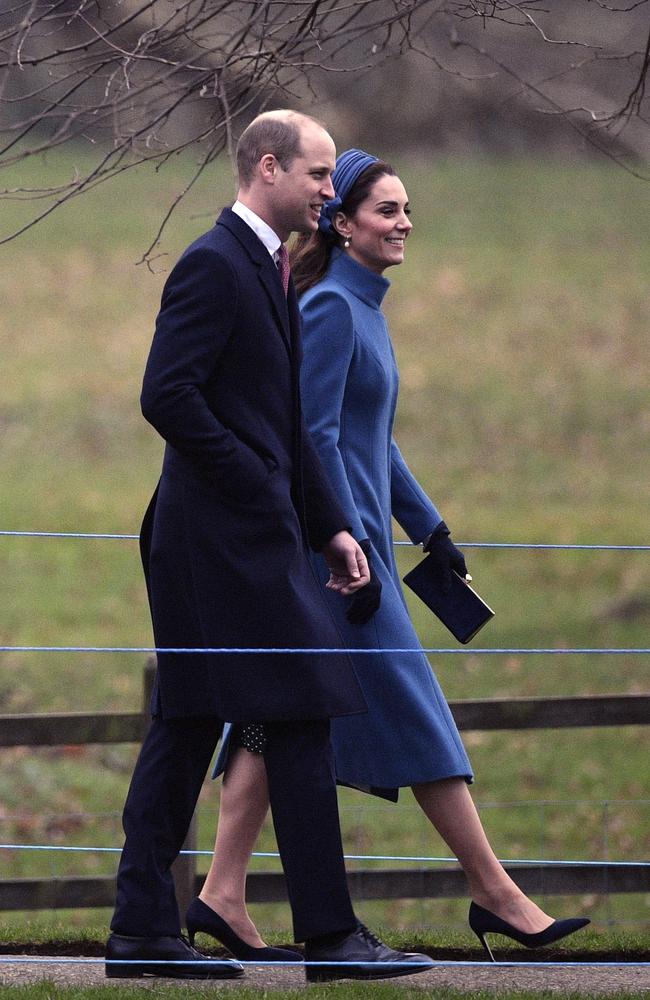 Prince William and Kate Middleton were spotted for the first time since the Christmas Day church service, where the Duchess wore an old favourite. Picture: Joe Giddens/AP
