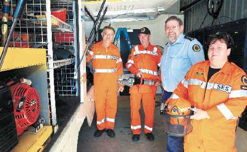 SES volunteers (from left) Ken Hudson, John Ludlow, Stuart Ferguson, and Tania Pollard hope more volunteers will answer the call to join them. . Picture: CATHY ADAMS