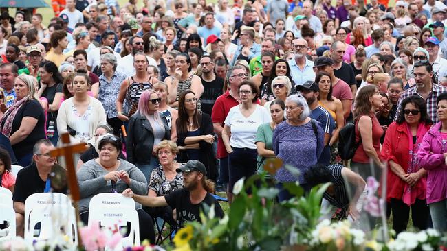 Mourners attend a vigil to remember murdered mother, Hannah Clarke and her three children at Bill Hewitt Reserve in Camp Hill on February 23, 2020 in Brisbane, Australia.