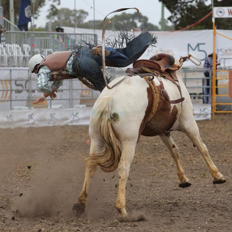 Tassels flay as a rider flies horizontally. Picture: Mark Wilson