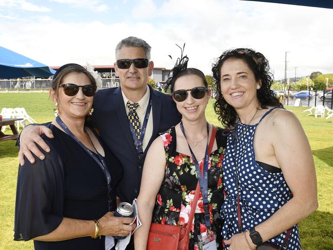 The Ladbrokes 2024 Moe Cup is held at Moe Horse Racing Club, Moe Victoria, Friday 18th October 2024. Racegoers Kellie, Christian, Sarah, Sian enjoying the races.Picture: Andrew Batsch