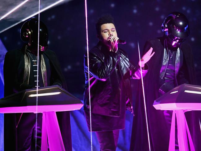 The Weeknd and Daft Punk perform onstage during The 59th GRAMMY Awards at STAPLES Center on February 12, 2017 in Los Angeles, California. Picture: Getty