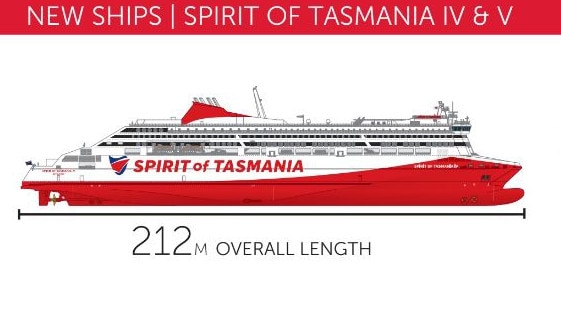 An image supplied by TT-Line shows the size comparison between the existing vessels and the two new Spirit of Tasmania ships. Picture: Supplied.