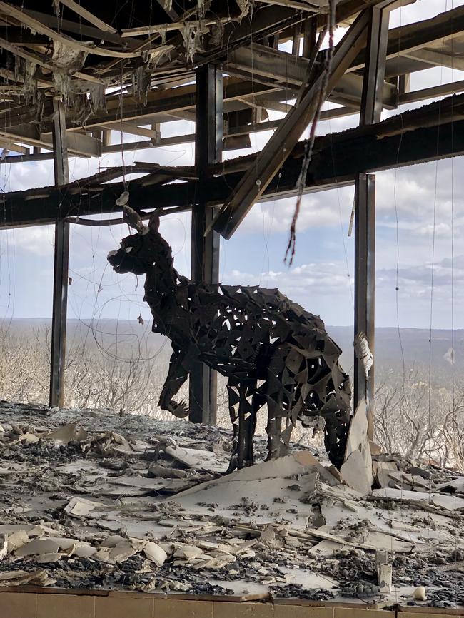 Sunshine amid the burnt-out ruins of the lodge.