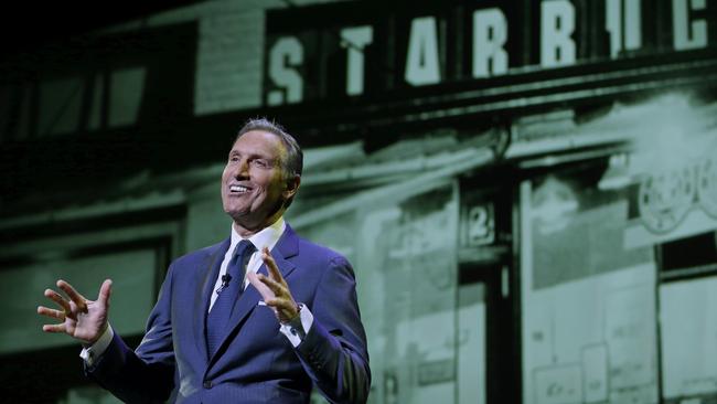 Starbucks CEO Howard Schultz speaks at the coffee company's annual shareholders meeting in Seattle earlier this month.