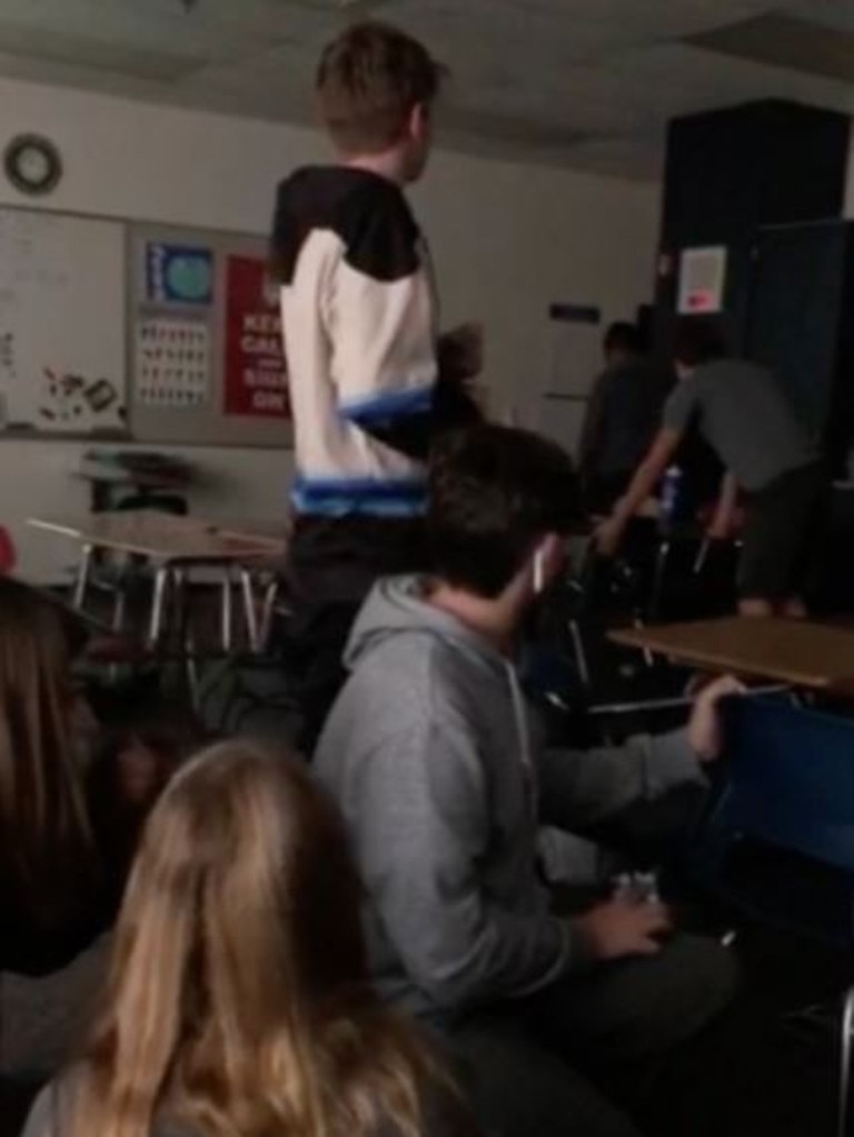 Chilling video posted on social media showed students in a classroom during the shooting. Picture: @shwifty766/tmx