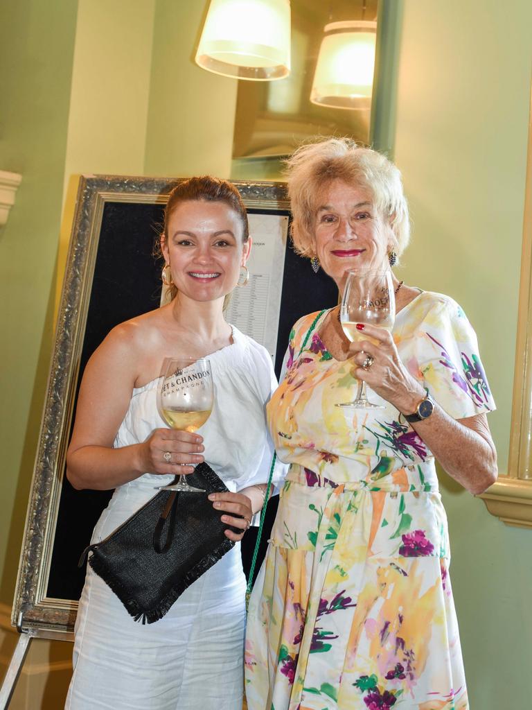 Samantha Stenner and Yvonne Webb at Customs House for the A Very Moët Christmas event presented by the Effervescence Luncheon Series and hosted by champagne educator Amanda Reboul. Socials: Damien Anthony Rossi Picture: Ange Costes Photography