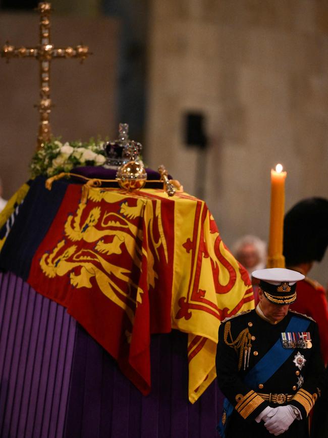 Prince Andrew, Duke of York wears military uniform at the vigil to his mother, Queen Elizabeth II. Picture: Getty Images