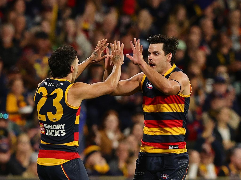 Darcy Fogarty (right) and Izak Rankine are among the new Crows forwards making their mark. (Photo by Sarah Reed/AFL Photos via Getty Images)