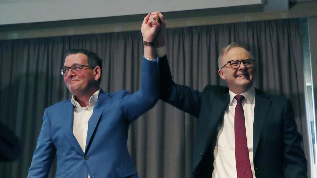 The Labor Premier and Prime Minister both spoke on the housing crisis and the Indigenous Voice to Parliament. Picture: NCA NewsWire / David Crosling