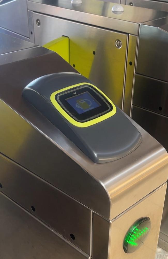 Only the green scanning device on top of the myki gate infrastructure will need to be replaced once tap-and-go technology is ready. Picture: Grace Frost