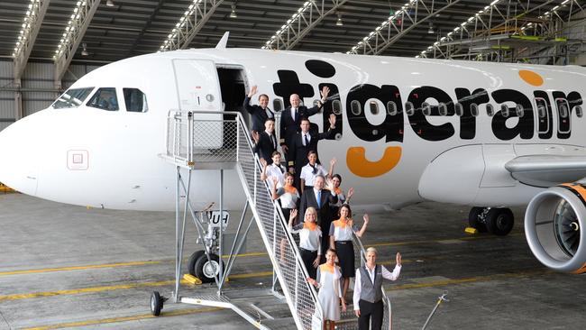 Walking out of their fancy new plane in Melbourne today. Photo: James Morgan.