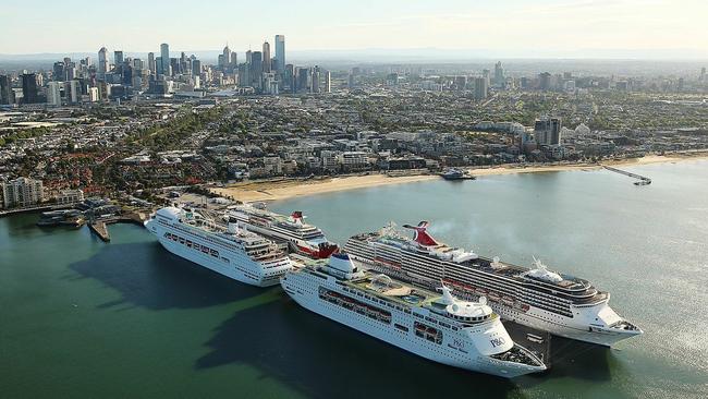 Floating hotels: this is what a quaddie of P & O and Carnival cruise ships docked at Station Pier in Melbourne looks like.