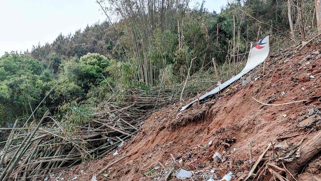 Fragments of wreckage of the China Eastern passenger jet which crashed onto a mountainside in Tengxian county, Wuzhou city, in China's southern Guangxi region.