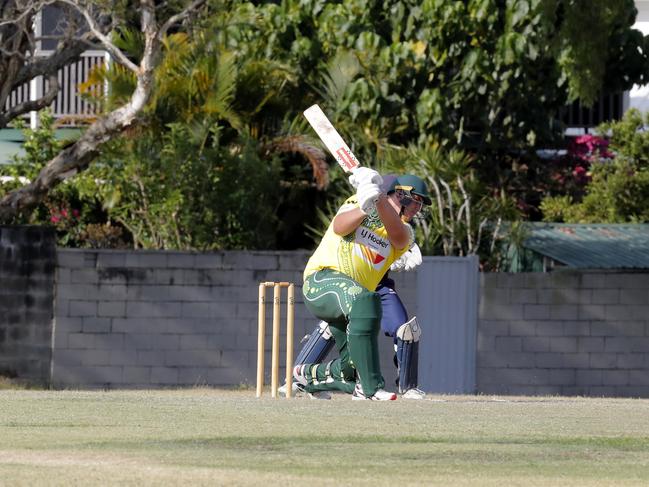 Max Houlahan of Queens against Mudgeeraba in the Gold Coast Cricket Premier First Grade round four competition played at the Greg Chaplin Oval, Southport, Gold Coast, October 22 2023. Photo: Regi Varghese