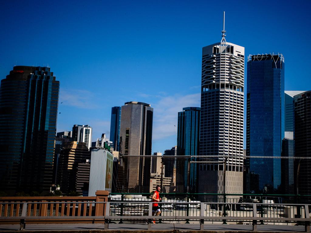 A lone runner on Brisbane’s Story Bridge yesterday. Picture: Patrick Hamilton/AFP