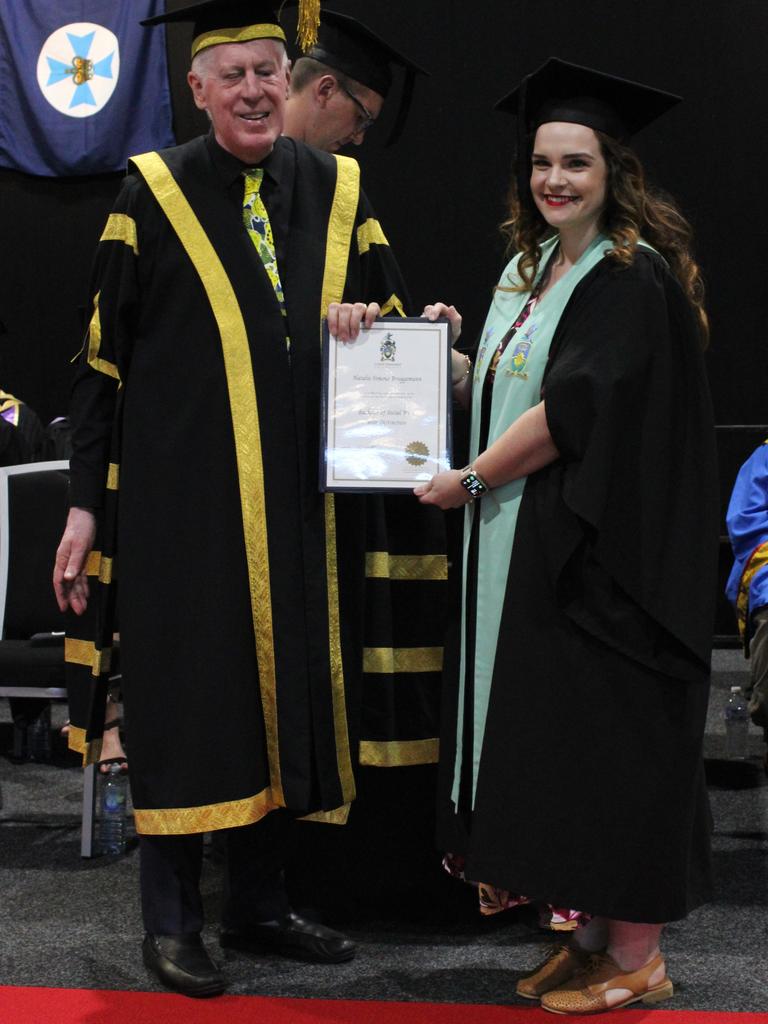 Natalie Bruggemann graduated with a Bachelor of Social Work with Distinction at the CQUniversity graduation ceremony in Bundaberg on December 14, 2023.