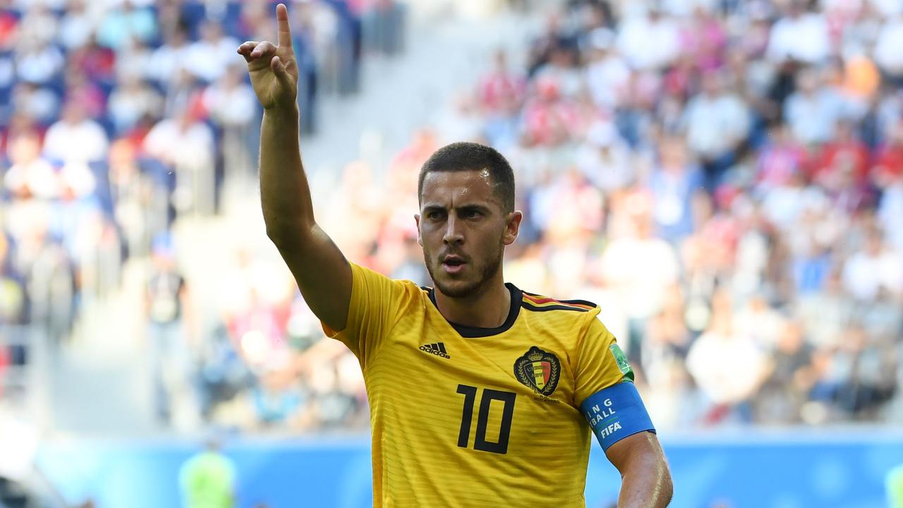 Eden Hazard gestures during the playoff for third place match between Belgium and England.