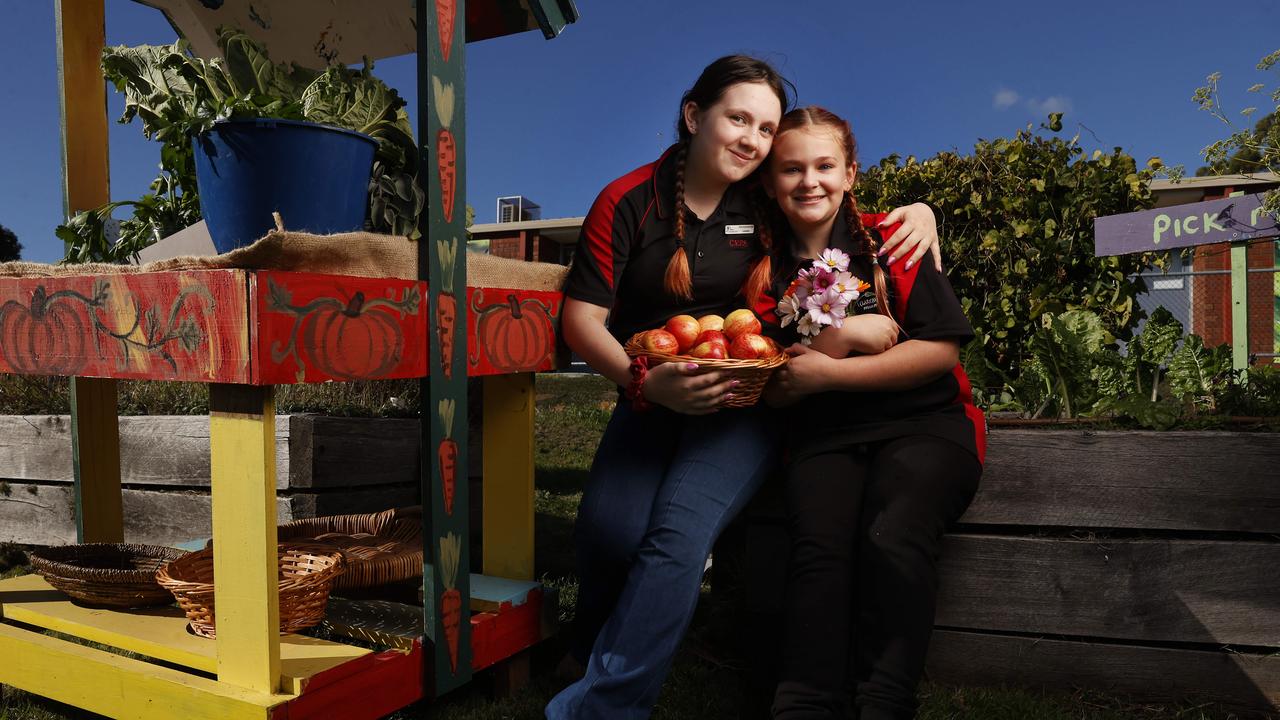 Macie Read 12 in grade 6 and Madi Suckling 12 in grade 6. 24 Carrot kitchen garden at Clarendon Vale Primary School has seen positive impact not only on children's educational attainment but on wellbeing, school attendance, belonging, engagement and more according to a UTAS research report. Picture: Nikki Davis-Jones