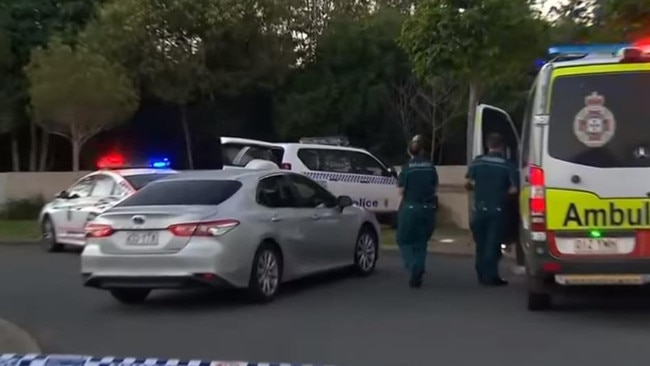 Police and paramedics on scene in Maudsland. Picture: Channel 9