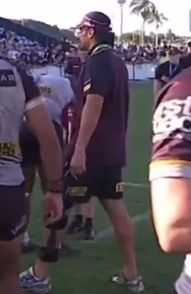 Brendan Piakura with his knee in a brace.