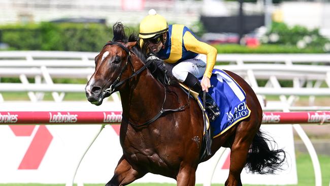 Storm Boy led all the way to win by a space in the Group 3 BJ McLachlan Stakes at Eagle Farm on Saturday. Picture: Grant Peters/Trackside Photography