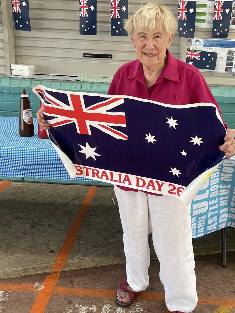 Jan Mangleson, 84, at the Australia Day Mullet Throwing Championship in Ocean Shores on January 26. Picture: Savannah Pocock.