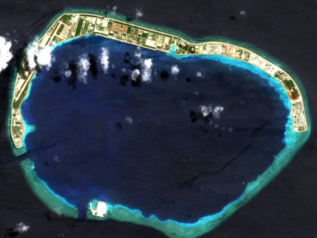 A satellite photo of Mischief Reef.