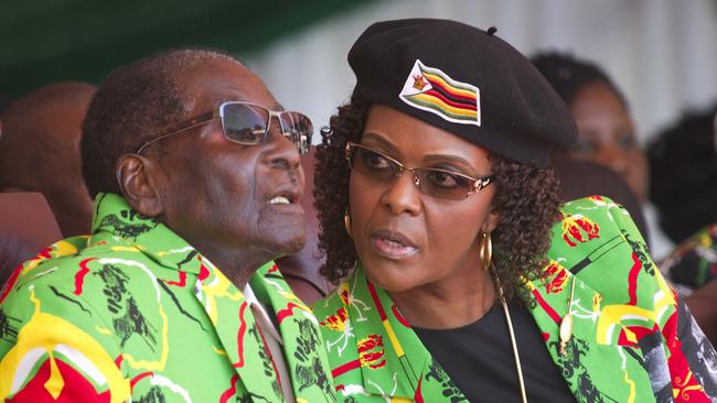 Robert and Grace Mugabe at a youth rally in Marondera, Zimbabwe, in June. Picture: AP