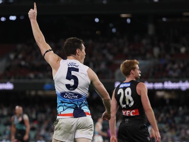 Jeremy Cameron booted seven goals in the win over Port. Picture: James Elsby/AFL Photos