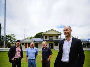 AFL manager for planning operations Joseph La Posta, deputy mayor Craig Howe, manager environment and open spaces Peter Birch and AFL NSW/ACT general manager Tom Harley inspect new AFL facilities at Ellem Oval. . Picture: Adam Hourigan 