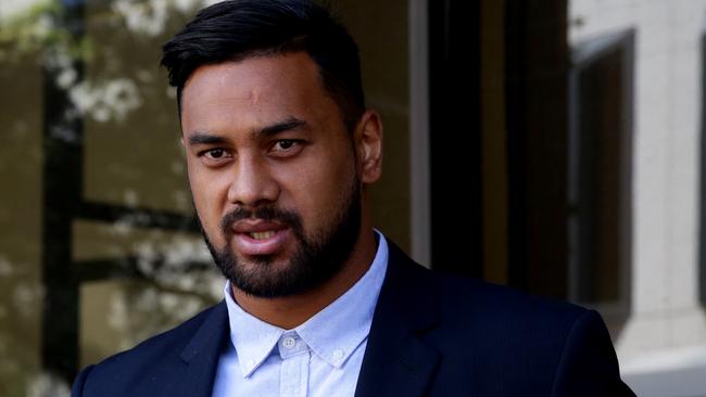 Eels player Kenny Edwards leaves Parramatta Local Court.