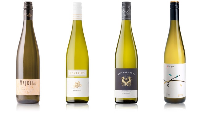 Majella Coonawarra riesling, Taylors Estate Label Clare Valley riesling, and the West Cape Howe Mount Barker riesling.