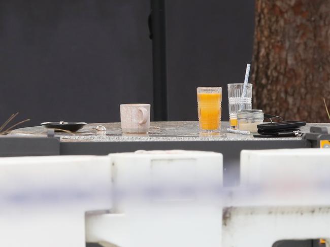 Preston’s unfinished breakfast on the table where he was shot. Picture: David Crosling