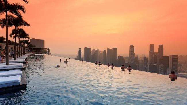 Pandemic perk: Singapore's Marina Bay Sands swimming pool was crowd free. Picture: Michele Falzone