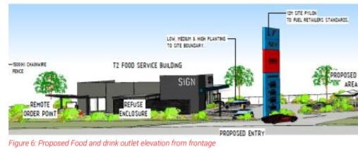 BIG PLANS: A development application for a service station and food outlet near Childers had been lodged with the Bundaberg Regional Council. Source: Place Design Group proposal documents, preliminary artist impressions Verve.