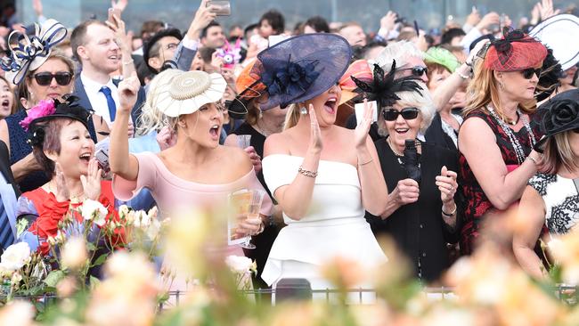 Flemington Punters cheer home Almandin in the Melbourne Cup. Picture: AAP