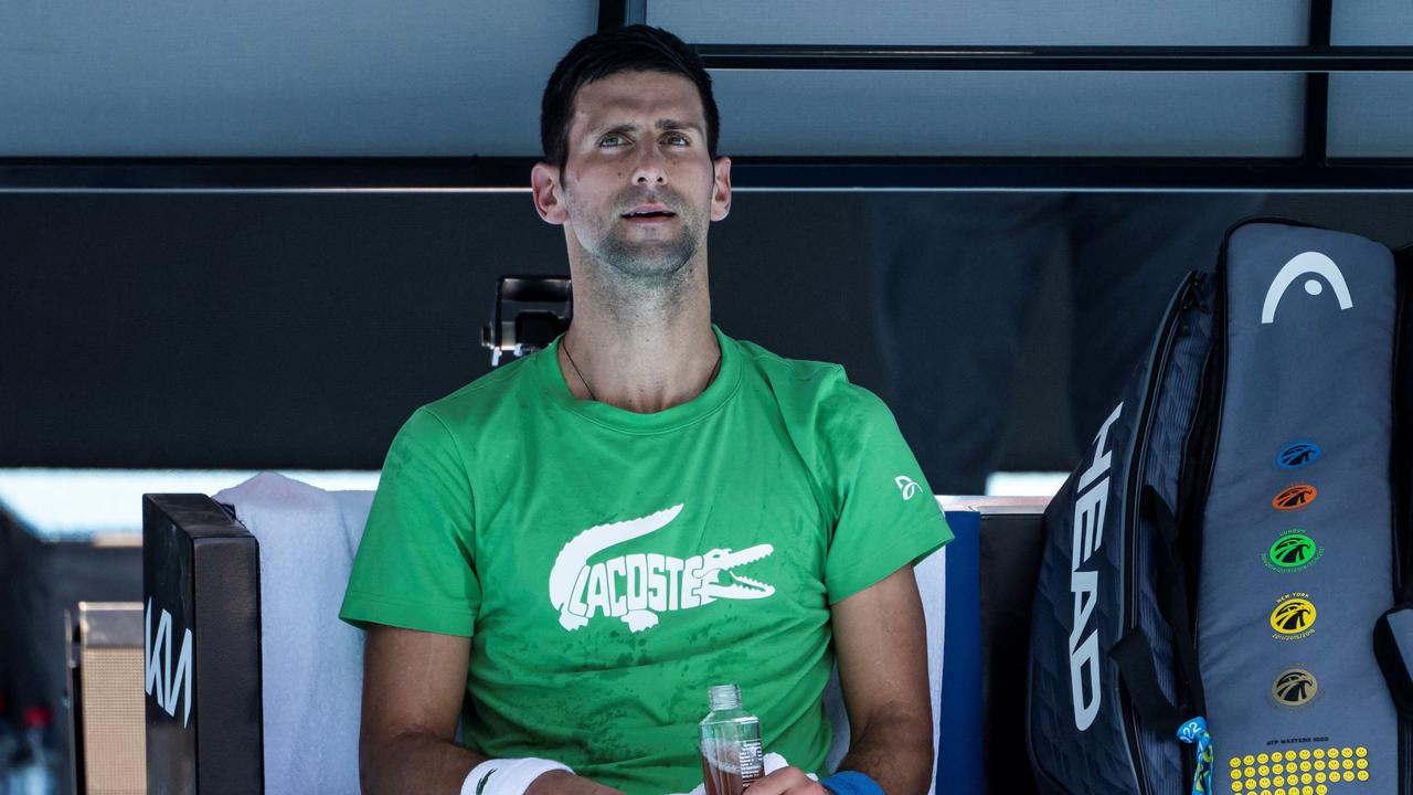 In this file photo taken on January 13, 2022, Novak Djokovic of Serbia takes part in a practice session ahead of the Australian Open tennis tournament in Melbourne on January 13, 2022.