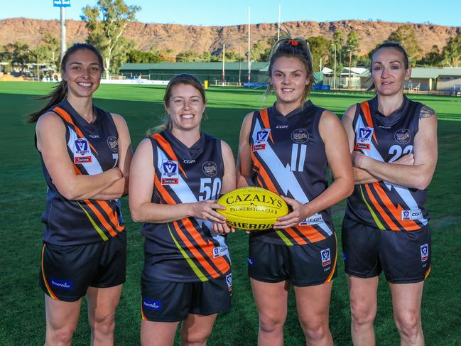 Michelle Ellis, Caitlin Couch, Jordann Hickey, Ebony Miller. Picture: CHARLIE LOWSON/AFLNT