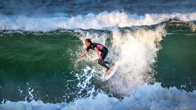 Steph Gilmore surfing at Duranbah. Picture: Nigel Hallett