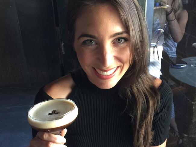 Kristie Mercer enjoying an espresso martini. These days she’s careful about watching how much she drinks.