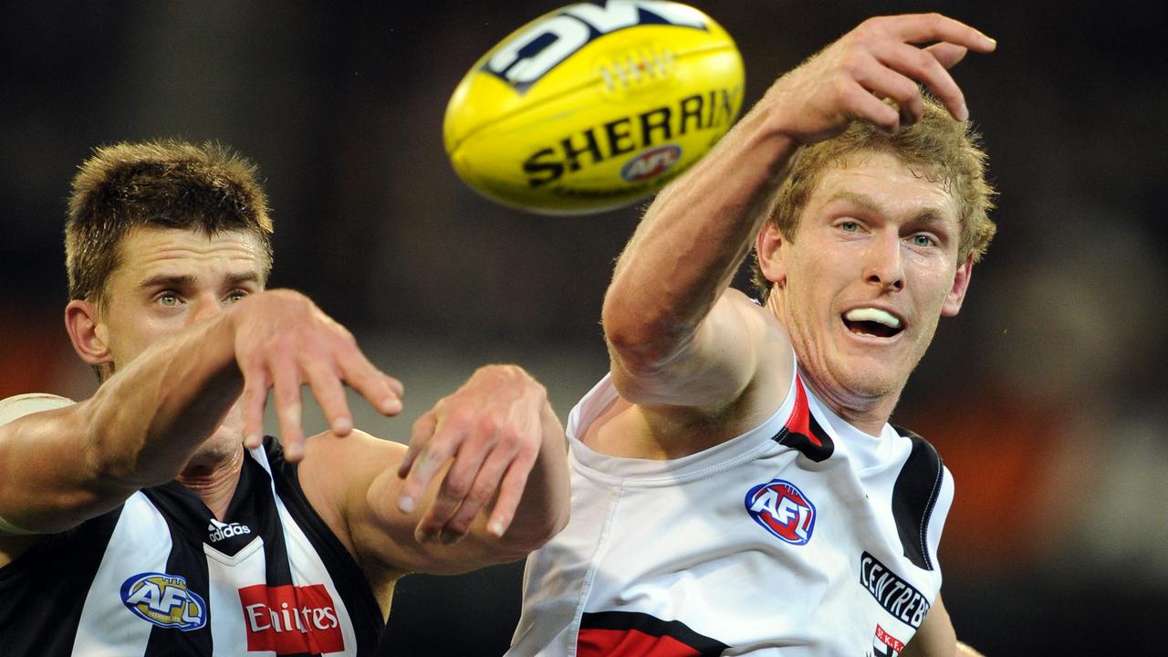 Collingwood v St Kilda. MCG. Ben McEvoy beats Cameron Wood.