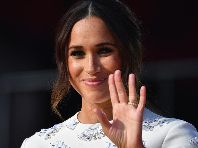 (FILES) In this file photo taken on September 25, 2021 Duchess of Sussex Meghan Markle speaks during the 2021 Global Citizen Live festival at the Great Lawn, Central Park in New York City. - Meghan Markle called October 20, 2021 for the United States to provide paid family leave, confessing in an open letter to congressional leaders to feeling "overwhelmed" by the arrival of her daughter. (Photo by Angela Weiss / AFP)