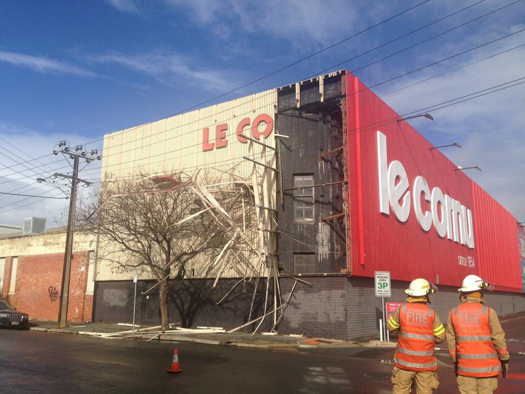 Strong winds rip the cladding off the Le Cornu building. Pic: Douglas Smith